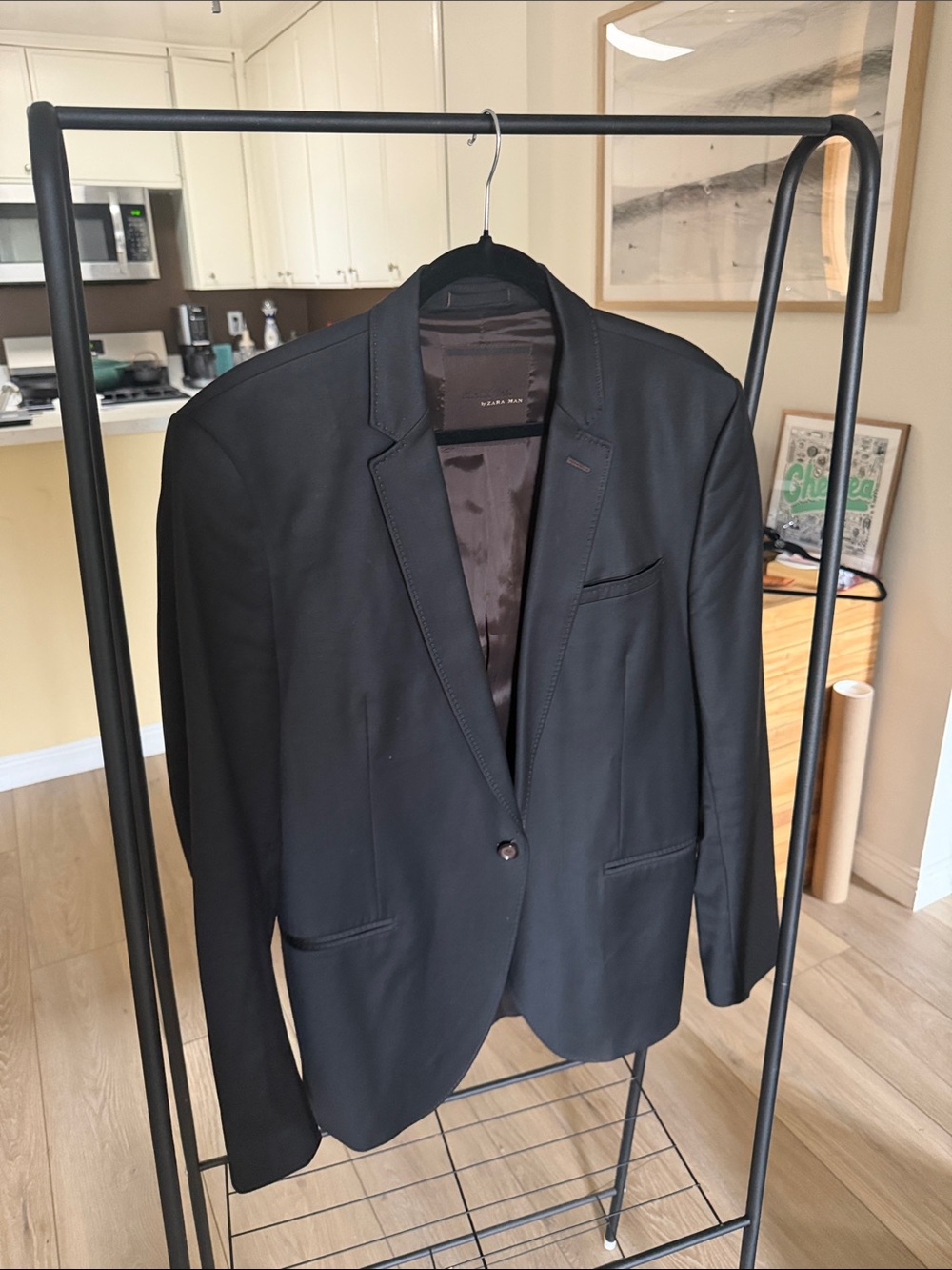 Zara Black Tag Charcoal Grey Satin Trim Evening Blazer Jacket 42